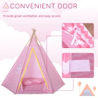 HOMCOM Kids Teepee Play Tent Portable Children Playhouse Toy for Boys and Girls with Mat Pillow Carry Case Indoor Outdoor Games Pink(m-6)