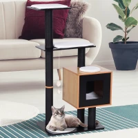 PawHut Cat Tree with Condo, Sisal Scratching Post and Washable Mat Black(m-2)