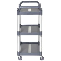 HOMCOM 3-Tier Metal Clean Cart Large Rolling Storage Trolley with 3 Shelves Utility Service Cart, Restaurant, Hotel, Livingroom, Silver and Grey(m-8)