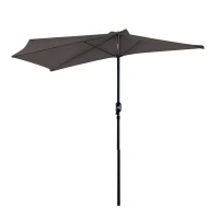 Outsunny Balcony Half Parasol Semi Round Umbrella Patio Aluminium Frame Crank Handle (2.7m, Grey)- NO BASE INCLUDED(m-1)