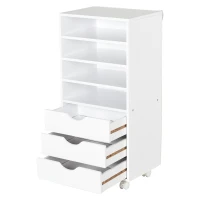 Vinsetto 3 Drawers Wooden File Cabinet with 4 Caster Wheels, 4 Open Shelves Mobile Filing Organizer for Home & Office, White(m-6)