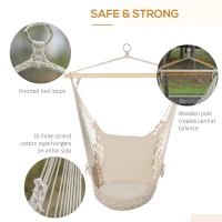 Outsunny Hammock Chair Hanging Rope Swing w/ Cushions Quality Cotton Weave for Superior Comfort, Durability Indoor or Outdoor Spaces(m-6)