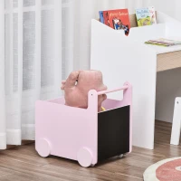 HOMCOM Wooden Toy Box Baby Learning Walker Kids Storage Chest Cabinet Rolling Shopping Cart Push Toy for Toddler 1-4 Years, Pink(m-2)