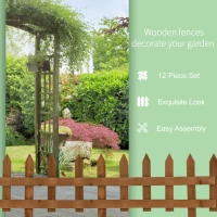 Outsunny Pack of 12 Wooden Border Fences, Garden Fixed Picket Fence for Lawn Edging, Flowerbed, Brown(m-6)