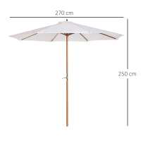 Outsunny 2.7m Wood Garden Parasol Sun Shade Patio Outdoor Market Umbrella Canopy with Top Vent, Off-white(m-3)