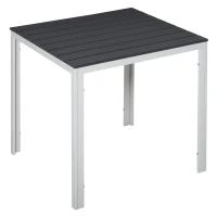 OUTSUNNY Patio Garden Square Steel Dining Table w/ Wood-imitating PE Surface, Outdoor Furniture for Porches, Backyards, Gardens or Poolside Dark Grey(m-1)