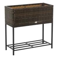 PE Rattan Raised Flower Plant Vegetables Stand Rack Shelf Box Growth Outdoor Indoor(m-1)