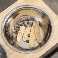 PawHut Raised Dog Bowls Adjustable Elevated Pet Feeder with Stand 2 Stainless Steel Bowls for Medium Large Dogs Breed, Natural(m-4)