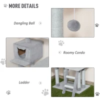 PawHut Multi-Level Cat Tree Tower Activity Center Climbing Frame Kitten House Furniture with Jute Scratching Posts Ladder Dangling Ball Toy Condo Perch Grey(m-5)