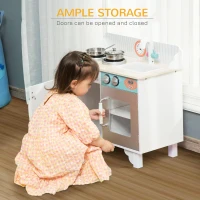 HOMCOM Kids Play Kitchen Toy, Wooden Cooking Set Pretend Role Playset with Cooking Bench, Stainless Steel Pot, for Boys Girls Aged 3-6 Years(m-7)