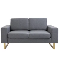 HOMCOM Modern Double 2 Seat Sofa Compact Loveseat Couch Padded Linen Upholstery Steel Leg Grey(m-12)