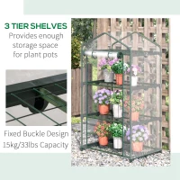 Outsunny 3 Tier Mini Greenhouse with Wire Shelves, Portable Garden Grow House with Roll-up Door, 69L x 49W x 125H cm, Clear(m-5)