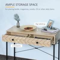 HOMCOM Embossed Arrow Side Table w/ 2 Drawers Metal Frame Handles Back Bar Tabletop Unique Home Style Storage End Console(m-4)