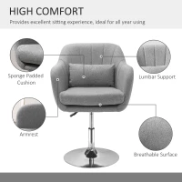 HOMCOM Leisure Chair with Metal Base, Modern Swivel Linen Sofachair Midback with Lumbar Support for Living Room Bedroom Office, Grey(m-6)