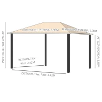 Outsunny Gazebo da Giardino 4x3m in Alluminio e Acciaio con Zanzariera e 4 Tende in Poliestere, Marrone(m-3)
