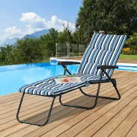 Outsunny Foldable Reclining Sun Lounger Lounge Chair 6-Position Adjustable Back for Patio Garden Beach Pool Blue(m-2)