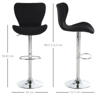 HOMCOM 2 Pieces Bar Stools Adjustable Height Dining Chair with/ Footrest for Home Pub, Black(m-3)