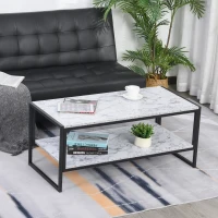 HOMCOM Minimalist Particle Board Coffee Table, Modern Marble Texture End/Side Table with Extra Storage Shelf, for Living Room Bedroom Dorm(m-2)