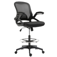 Vinsetto Adjustable Drafting Chair Tall Office Chair Ergonomic Mesh Back with Flip-up Armrest and Footrest, 360° Swivel, Black