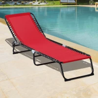 Outsunny 3-Position Reclining Beach Chair Chaise Lounge Folding Chair with Comfort Ergonomic Design,Wine Red(m-2)