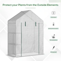 Outsunny Greenhouse for Outdoor, Portable Gardening Plant Grow House with 2 Tier Shelf, Roll-Up Zippered Door, PE Cover, 143 x 73 x 195cm, White(m-4)