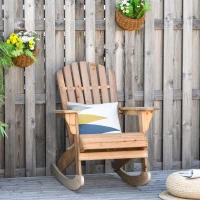 OUTSUNNY Adirondack Rocking Chair with Slatted Design and Oversize Back, Lounger for Porch, Poolside, Garden,Teak(m-2)