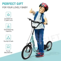 HOMCOM Teen Kids Stunt Scooter w/ Adjustable Handlebar, 16 Inch Rubber Tyres, Dual Brakes, Blue(m-4)