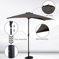 Outsunny Balcony Half Parasol Semi Round Umbrella Patio Aluminium Frame Crank Handle (2.7m, Grey)- NO BASE INCLUDED(m-6)