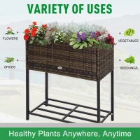 PE Rattan Raised Flower Plant Vegetables Stand Rack Shelf Box Growth Outdoor Indoor(m-4)
