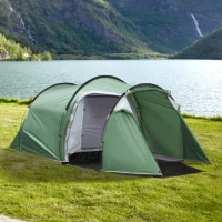 Outsunny Camping Dome Tent 2 Room for 3-4 Person with Weatherproof Screen Room Vestibule Backpacking Tent Lightweight 2 Gate Poles for Fishing & Hiking Dark Green(m-2)
