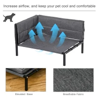 PawHut Raised Dog Bed for Medium-Sized Pet Metal Frame PP Cotton Sponge Cushion Grey 63.5 cm x 49 cm x 38.5 cm(m-6)