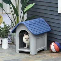 PawHut Plastic Dog House Puppy Kennel Indoor & Outdoor Pet Shelter with Windows for Small Sized Dogs Blue and Grey(m-2)