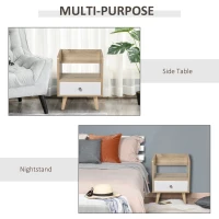 HOMCOM Storage End Table Nightstand With Drawer and Shelf Solid Wood Legs Bedside(m-4)