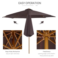Outsunny 3(m) Fir Wooden Garden Parasol Bamboo Sun Shade Patio Outdoor Umbrella Canopy, Coffee(m-5)