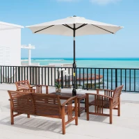 Outsunny Φ2.3m Patio Sun Umbrella Outdoor Market Table Parasol w/ Adjustable Angle 6 Ribs for Garden Backyard Pool Cream White(m-2)