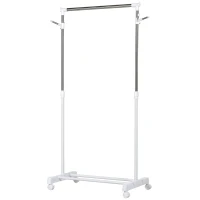 HOMCOM Height Adjustable Single Track Portable Garment Rack, Storage Base with Casters(m-1)