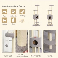 PawHut 5-Levels Plush Cat Tree Tower Activity Center with Sisal Scratching Posts Perch Roomy Condo Funny ball, Grey(m-5)