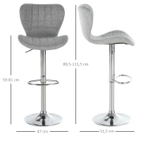 HOMCOM 2 Pieces Bar Stools Adjustable Height Counter Chair with/ Footrest for Home Pub, Grey(m-3)