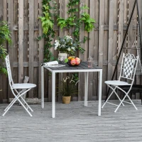 OUTSUNNY Patio Garden Square Steel Dining Table w/ Wood-imitating PE Surface, Outdoor Furniture for Porches, Backyards, Gardens or Poolside Dark Grey(m-2)