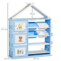 HOMCOM Kids Storage Unit Toy Box Organiser Book Shelf with shelves, storage cabinets, storage boxes, and storage baskets, Blue(m-3)