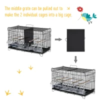 PawHut 17.75"x9"x10.5" Bird Cage 4 Doors 6 Food Boxes 4 Perch Pole Metal PP Pine(m-6)
