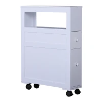 HOMCOM Rolling Bathroom Storage Cabinet Slim Side Holder Organizer with Drawers-White(m-1)