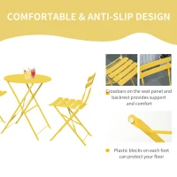 Outsunny 3pc Garden Table Set Foldable Dining Set with 1 Round Table and 2 Chairs Backyard Outdoor, Yellow(m-5)