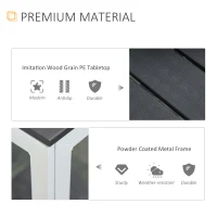 OUTSUNNY Patio Garden Square Steel Dining Table w/ Wood-imitating PE Surface, Outdoor Furniture for Porches, Backyards, Gardens or Poolside Dark Grey(m-4)