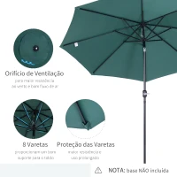 Outsunny Chapéu de Sol de Jardim Ø295x250cm com Manivela Chapéu de Sol Exterior com Mecanismo de Inclinação e Mastro Desmontável de Metal para Terraço Piscina Pátio Verde(m-7)