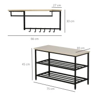 HOMCOM 2 Piece Entryway Organizer Wall Mounted Coat Rack with 6 Hooks Storage Shoe Rack Hallway Furniture Set(m-3)