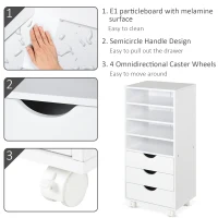 Vinsetto 3 Drawers Wooden File Cabinet with 4 Caster Wheels, 4 Open Shelves Mobile Filing Organizer for Home & Office, White(m-5)