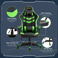 Vinsetto High Back Rocking Gaming Office Chair with Headrest and Lumbar Support, Rolling Casters Green(m-7)