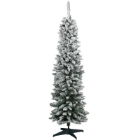 HOMCOM 1.8m Artificial Flocked Christmas Tree Pencil Silm Style Snow Tipped Tree Easy Assembly with Foldable Base for Indoor Holiday Decoration(m-1)