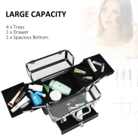 HOMCOM Reinforced Locking Mini Travel Makeup Jewelry Train Case Black W/ Handle(m-4)